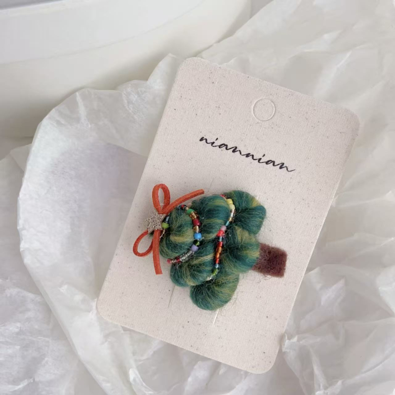 Clip de păr handmade, în formă de brad de Crăciun, din material textil, stil coreean, pentru copii 3–10 ani