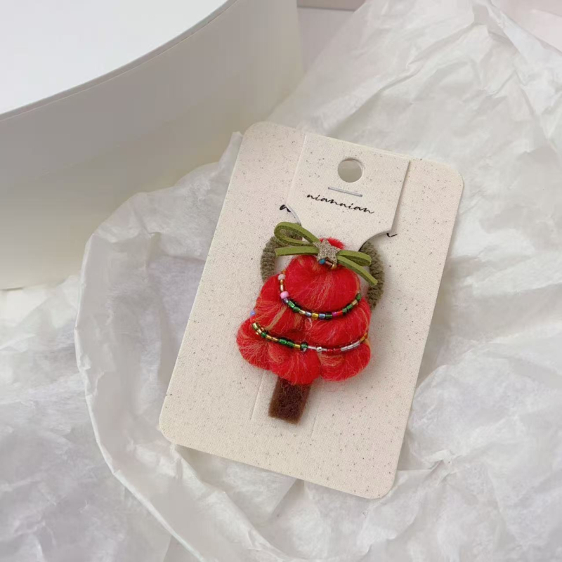Clip de păr handmade, în formă de brad de Crăciun, din material textil, stil coreean, pentru copii 3–10 ani
