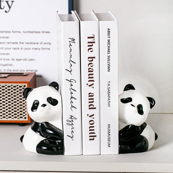 Panda keramički knjižni oslonac — moderan minimalistički stil, oslikana izrada