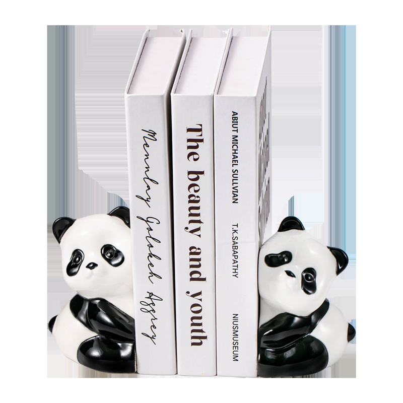Panda keramički knjižni oslonac — moderan minimalistički stil, oslikana izrada