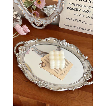 Üveg tükörrel ellátott tál, francia retro stílusú nappaliba – ékszer- és aromaterápiás bemutató, tárolás; Anyag: Üveg; Feldolgozás: Nincs testreszabás; Felszíntechnológia: Egyéb