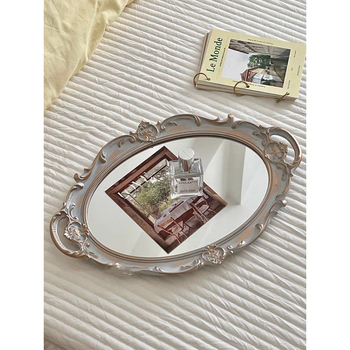 Üveg tükörrel ellátott tál, francia retro stílusú nappaliba – ékszer- és aromaterápiás bemutató, tárolás; Anyag: Üveg; Feldolgozás: Nincs testreszabás; Felszíntechnológia: Egyéb