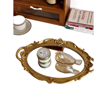 Üveg tükörrel ellátott tál, francia retro stílusú nappaliba – ékszer- és aromaterápiás bemutató, tárolás; Anyag: Üveg; Feldolgozás: Nincs testreszabás; Felszíntechnológia: Egyéb