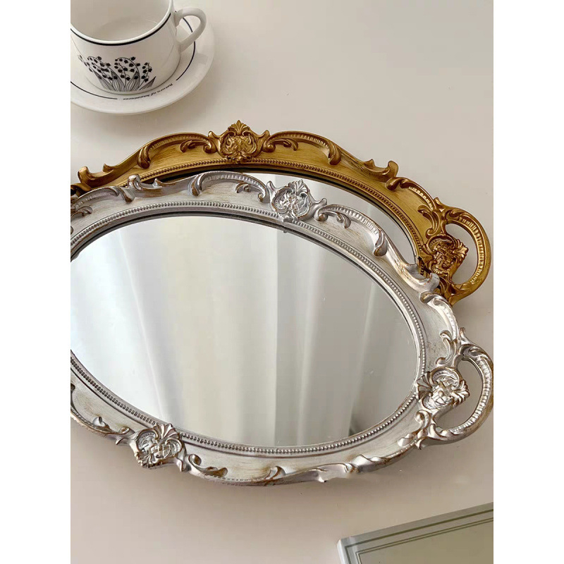 Üveg tükörrel ellátott tál, francia retro stílusú nappaliba – ékszer- és aromaterápiás bemutató, tárolás; Anyag: Üveg; Feldolgozás: Nincs testreszabás; Felszíntechnológia: Egyéb