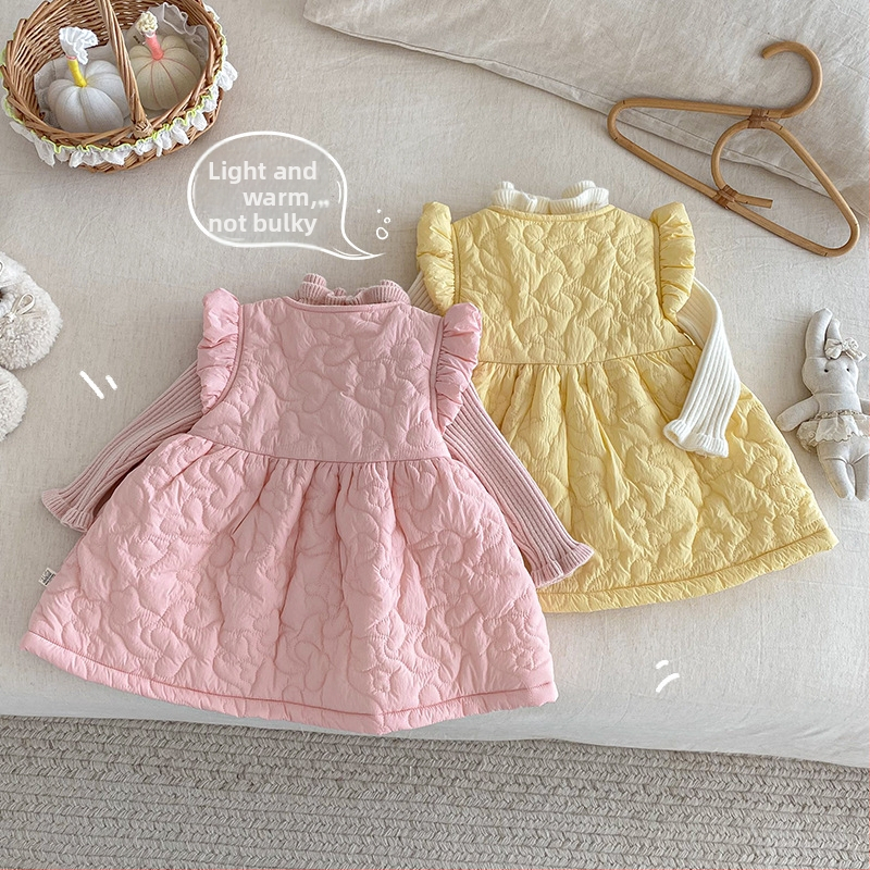 Korējas stila bez piedurknēm princeses kleita, poliesters, vienkrāsaina, ziemas sezona, 3–8 gadi