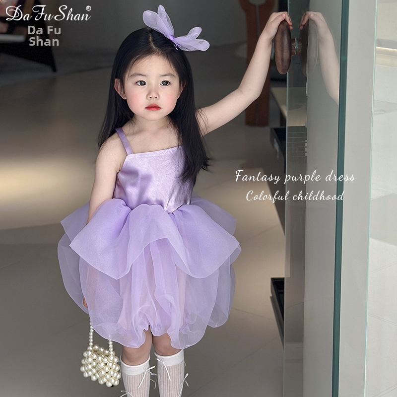 Tüdrukute kleit organzast, peamine materjal polüester 95%, vooder puuvill, kook-stiilis seelik, suvi