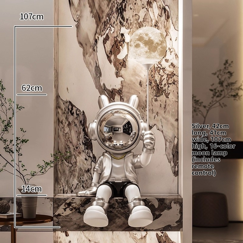 Dekoratīvā figūra kosmonauts, no sveķiem, roku apgleznota, mūsdienīgs minimālisms, naudas krājkase