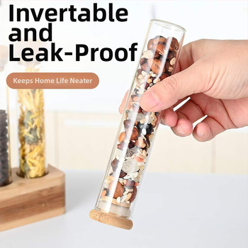 Yi Lan stiklo apvalios kavos pupelių laikymo dėžutė su mediniu stovu, talpa iki 300 ml, mikrobangų krosnelė tinkama, logotipo spausdinimas įmanomas