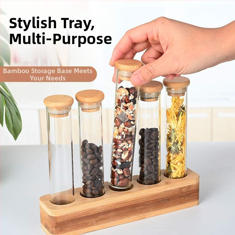 Yi Lan stiklo apvalios kavos pupelių laikymo dėžutė su mediniu stovu, talpa iki 300 ml, mikrobangų krosnelė tinkama, logotipo spausdinimas įmanomas