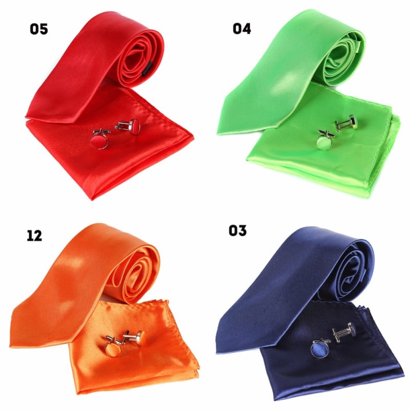 Ανδρικό μονόχρωμο σετ γραβάτας με συνδετήρες και τσεπάκι – πολυεστερική ίνα, στυλ βέλος