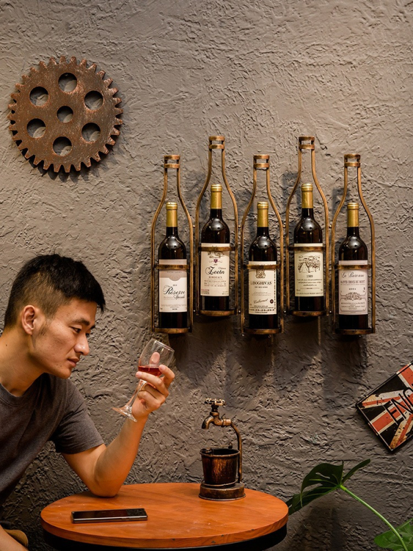 Željezni zidni stalak za vino, vintage industrijskog stila, za kućnu upotrebu