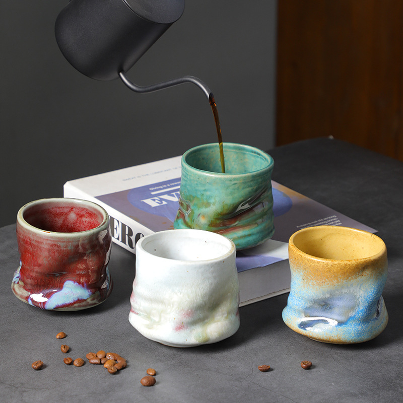 Чаша за еспресо от каменна керамика, ретро стил, с лого, персонализирана