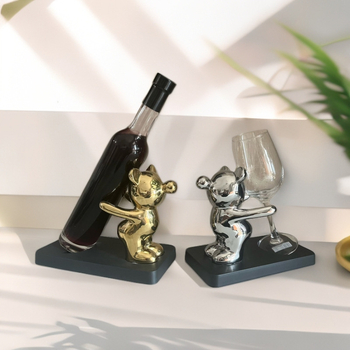 Keramikas vīna statīvs ar lāču motīvu, mūsdienīgs dizains, elektroplatinga apdare, zīmols Lg Sakura, glāžu uzglabāšana