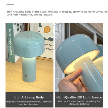 Metāla Skandināvu galda lampa Mushroom Head — USB uzlādei, moderns minimālisma LED, pieskāriena slēdzis, ≤36V