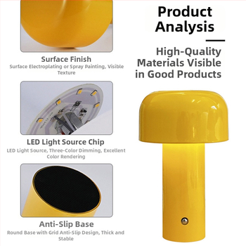 Metāla Skandināvu galda lampa Mushroom Head — USB uzlādei, moderns minimālisma LED, pieskāriena slēdzis, ≤36V