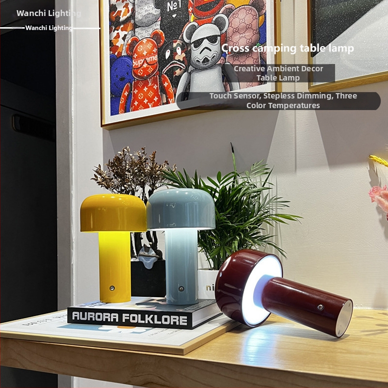 Metāla Skandināvu galda lampa Mushroom Head — USB uzlādei, moderns minimālisma LED, pieskāriena slēdzis, ≤36V