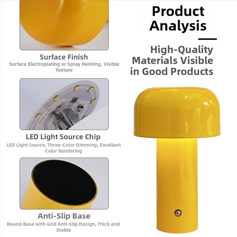 Metāla Skandināvu galda lampa Mushroom Head — USB uzlādei, moderns minimālisma LED, pieskāriena slēdzis, ≤36V