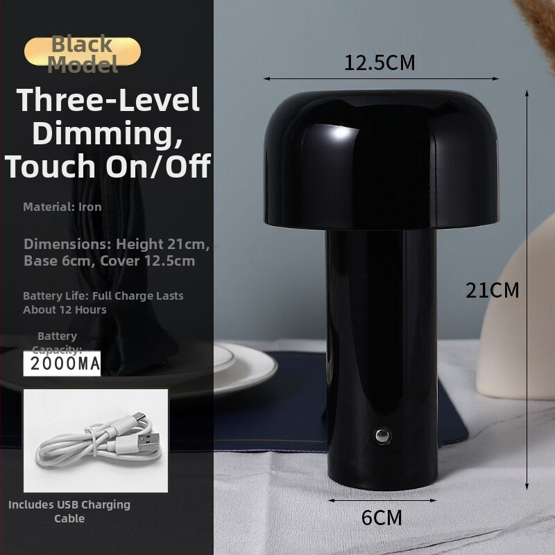 Metāla Skandināvu galda lampa Mushroom Head — USB uzlādei, moderns minimālisma LED, pieskāriena slēdzis, ≤36V