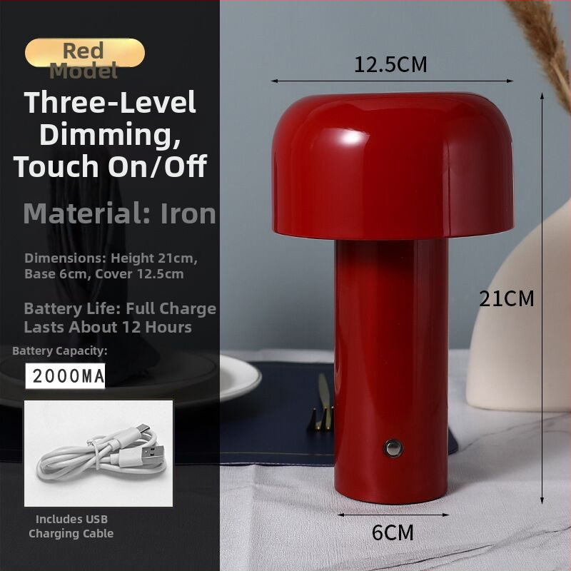 Metāla Skandināvu galda lampa Mushroom Head — USB uzlādei, moderns minimālisma LED, pieskāriena slēdzis, ≤36V