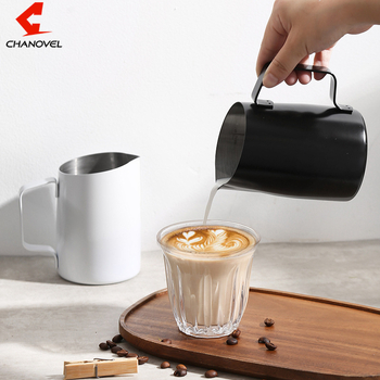 Κανά latte art από ανοξείδωτο ατσάλι 304 με κεκλιμένο στόμιο, κύπελλο για αφρό γάλακτος με κλίμακα μέτρησης, μάρκα Chuangchao, κατάλληλη για γραφείο, σπίτι, μπαρ και καφέ, δυνατή προσαρμογή
