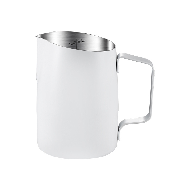 Κανά latte art από ανοξείδωτο ατσάλι 304 με κεκλιμένο στόμιο, κύπελλο για αφρό γάλακτος με κλίμακα μέτρησης, μάρκα Chuangchao, κατάλληλη για γραφείο, σπίτι, μπαρ και καφέ, δυνατή προσαρμογή