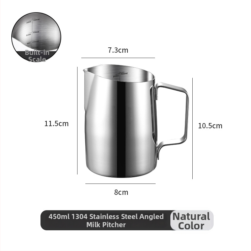 304 nerūdijančio plieno latte art indas su įstrižą snapeliu, pieno plakimo puodelis su matavimo skalėmis, prekinis ženklas Chuangchao, tinkamas biurui, namams, barams ir kavinėms, pritaikomas