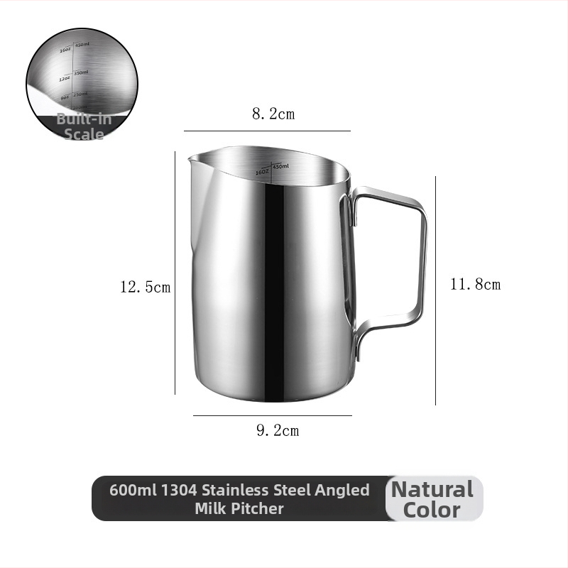 304 nerūdijančio plieno latte art indas su įstrižą snapeliu, pieno plakimo puodelis su matavimo skalėmis, prekinis ženklas Chuangchao, tinkamas biurui, namams, barams ir kavinėms, pritaikomas