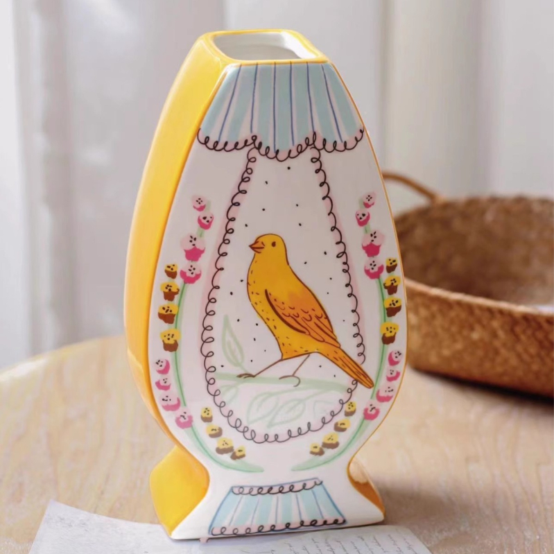 Keramička vaza s motivom Nightingale i Rose, moderni minimalistički stil, spremna za poklon