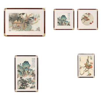 Ķīīniešu stilā kvadrātiska fotogrāna ar imitētām vara stūriem, zīda ziedu materiāls, pielāgojams ārējais rāmis