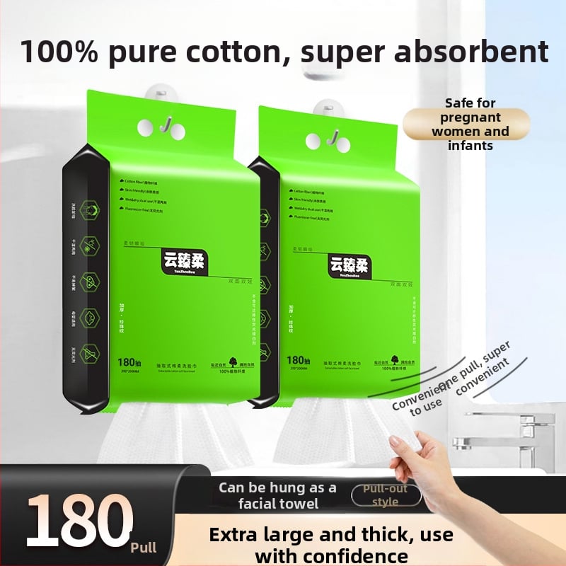 Yunzhenrou 100% puuvillast ühekordsed näokäterätikud, paksud, riputatavad, alumise väljatõmbamise stiil, 80 g/m², perepakend