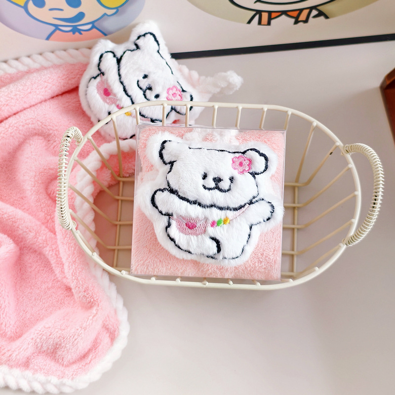 Παιδική πετσέτα προσώπου με καρτούν λούτρινο σκυλάκι, υλικό φλις κοραλλιού, 14 νήματα, ραφή περιμετρικά, βάρος κάτω από 50 g