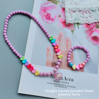 Laste südamekujuline kaelakee ja käevõru komplekt, käsitöö plastikust/ vaigust, merineitsi koorikdisain, kaheosaline komplekt, printsesside sari