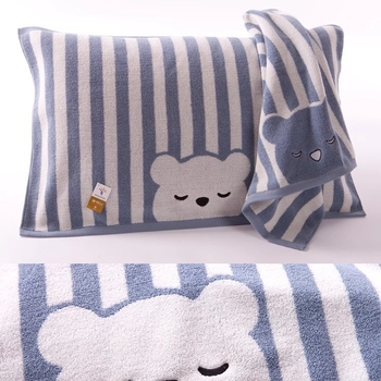 Husă de pernă din bumbac pur, tehnologie fără răsucire, moale și absorbantă, motiv ursuleț desen animat, bumbac tip A, brand King Shore/Gold Number