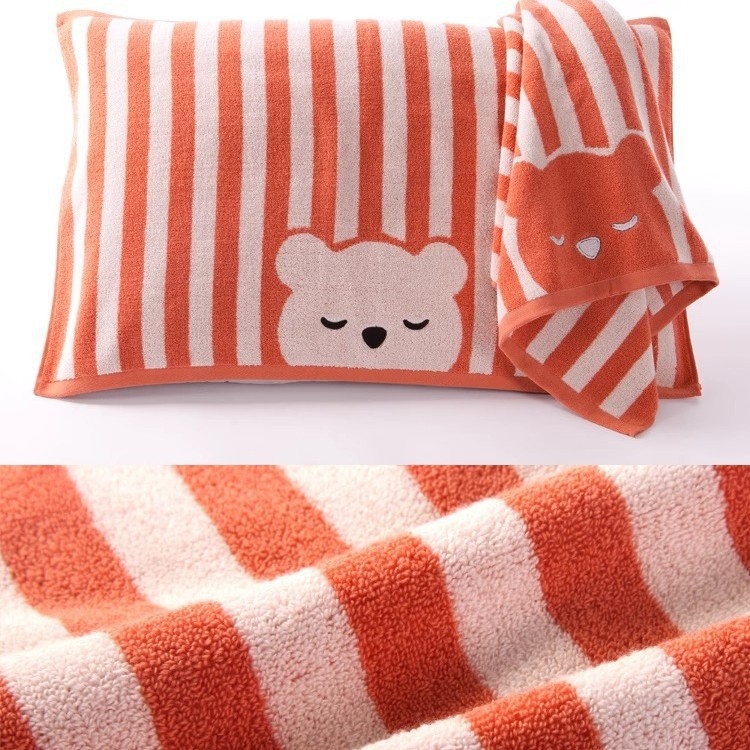 Husă de pernă din bumbac pur, tehnologie fără răsucire, moale și absorbantă, motiv ursuleț desen animat, bumbac tip A, brand King Shore/Gold Number