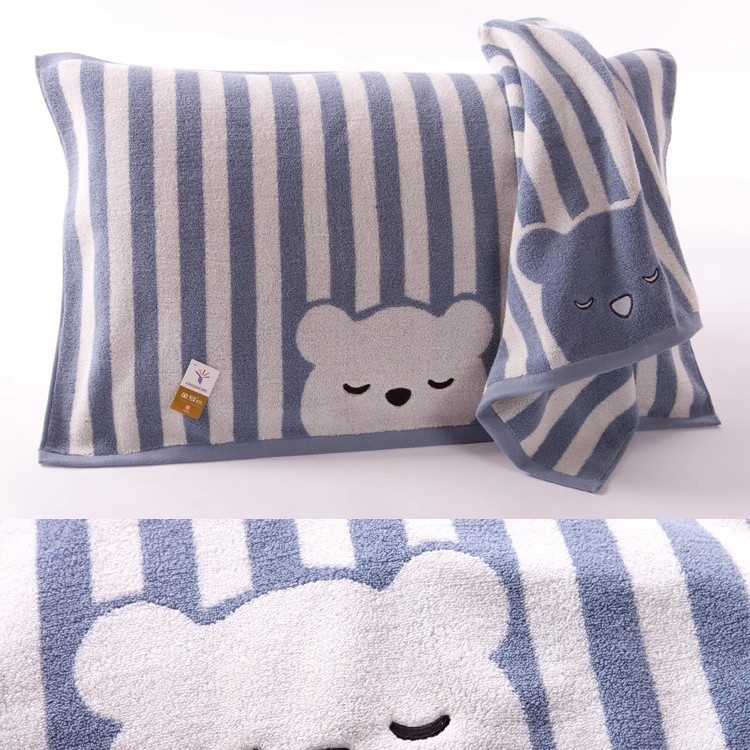 Husă de pernă din bumbac pur, tehnologie fără răsucire, moale și absorbantă, motiv ursuleț desen animat, bumbac tip A, brand King Shore/Gold Number