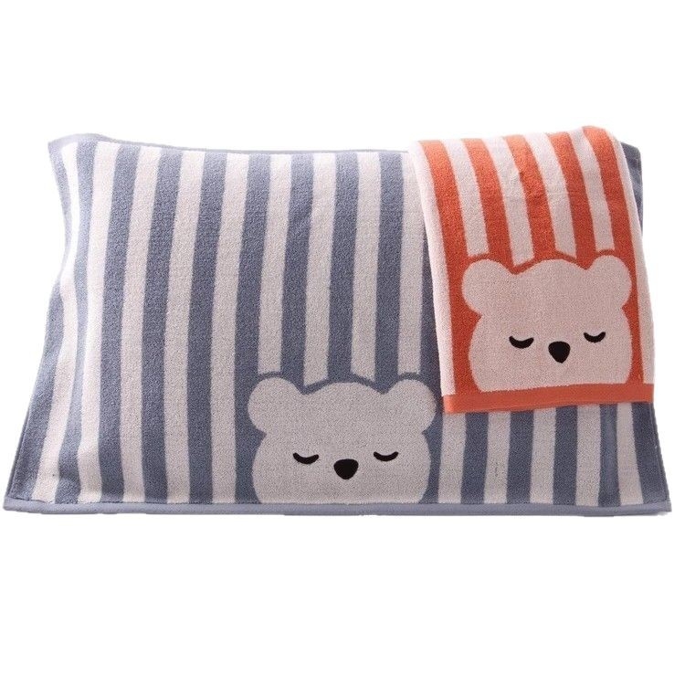 Husă de pernă din bumbac pur, tehnologie fără răsucire, moale și absorbantă, motiv ursuleț desen animat, bumbac tip A, brand King Shore/Gold Number