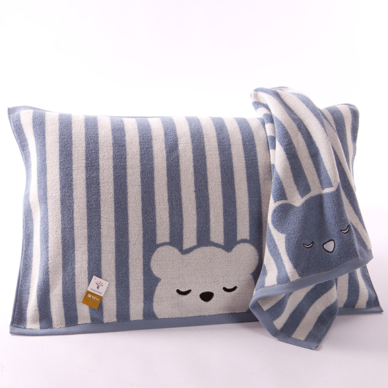 Husă de pernă din bumbac pur, tehnologie fără răsucire, moale și absorbantă, motiv ursuleț desen animat, bumbac tip A, brand King Shore/Gold Number