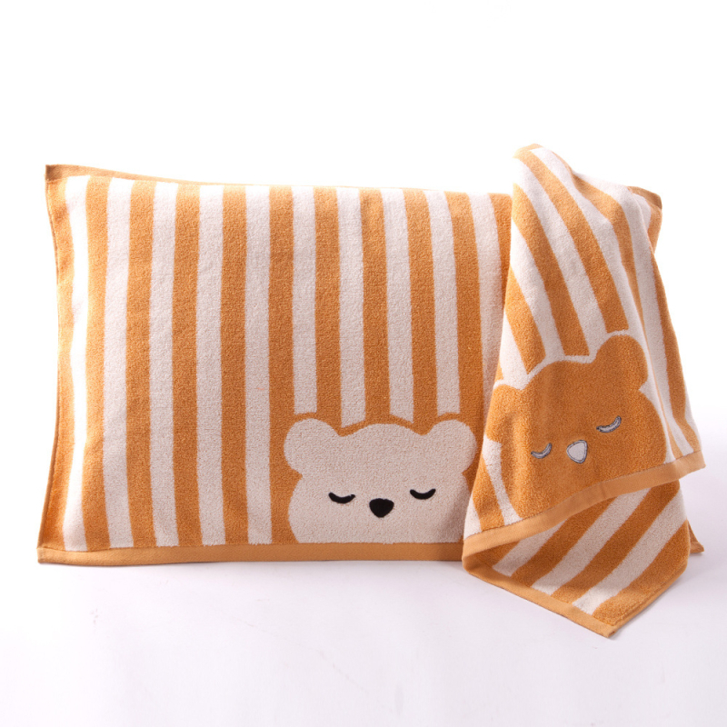 Husă de pernă din bumbac pur, tehnologie fără răsucire, moale și absorbantă, motiv ursuleț desen animat, bumbac tip A, brand King Shore/Gold Number