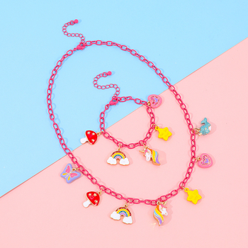 Laste 3D sulamist ripatsidega kaelakee ja käeketi komplekt tilkuva õli viimistlusega: merineitsi, ükssarv, liblikas; eraldi pakendamine; Ookeani muinasjuttude sari