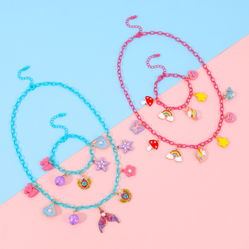 Laste 3D sulamist ripatsidega kaelakee ja käeketi komplekt tilkuva õli viimistlusega: merineitsi, ükssarv, liblikas; eraldi pakendamine; Ookeani muinasjuttude sari