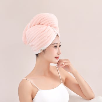 Šal za sušenje kose od coral fleecea, dvostruki turbanski sloj, plosnata tkanina, 150D, 140–169 g