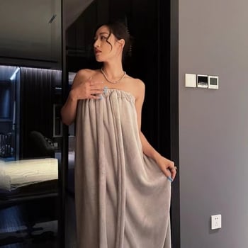 Jiujiu niu φορητή πετσέτα μπάνιου με γρήγορο στέγνωμα από coral fleece (πολυεστερική ίνα), ρόμπα μπάνιου με φούστα και καπέλο στέγνωσης μαλλιών, 300–400 gsm, κατάλληλο για φθινόπωρο