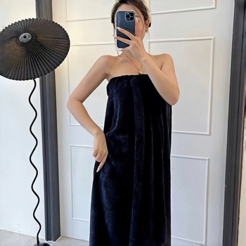 Jiujiu niu φορητή πετσέτα μπάνιου με γρήγορο στέγνωμα από coral fleece (πολυεστερική ίνα), ρόμπα μπάνιου με φούστα και καπέλο στέγνωσης μαλλιών, 300–400 gsm, κατάλληλο για φθινόπωρο