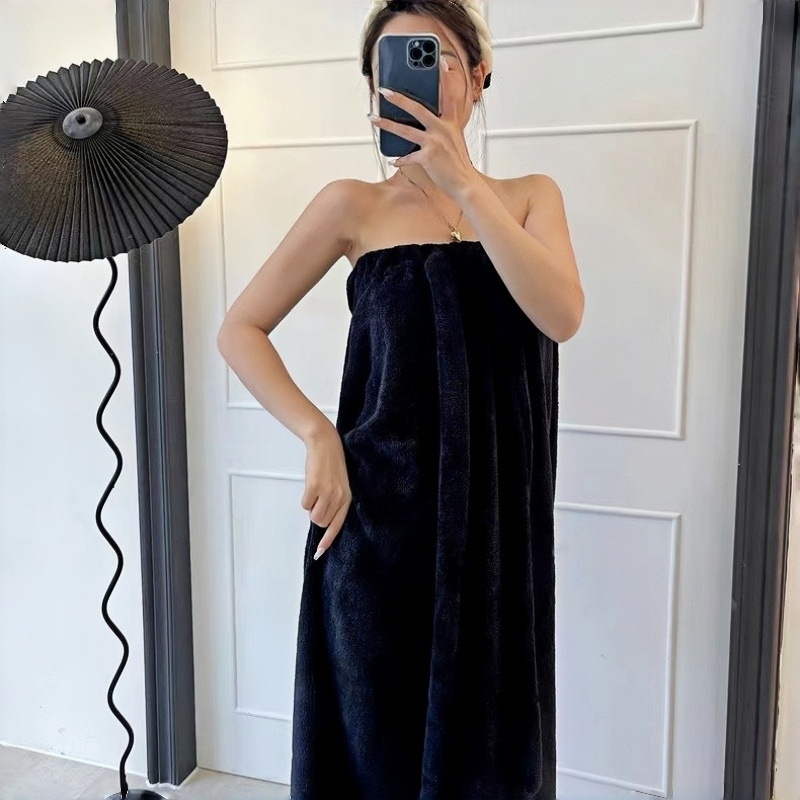 Jiujiu niu φορητή πετσέτα μπάνιου με γρήγορο στέγνωμα από coral fleece (πολυεστερική ίνα), ρόμπα μπάνιου με φούστα και καπέλο στέγνωσης μαλλιών, 300–400 gsm, κατάλληλο για φθινόπωρο