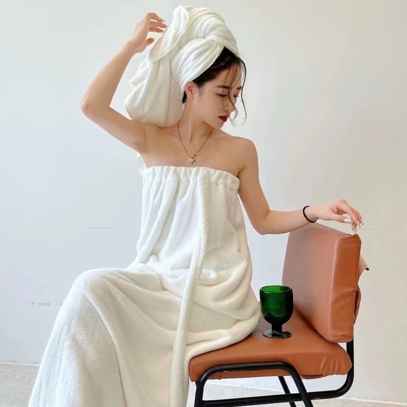 Jiujiu niu φορητή πετσέτα μπάνιου με γρήγορο στέγνωμα από coral fleece (πολυεστερική ίνα), ρόμπα μπάνιου με φούστα και καπέλο στέγνωσης μαλλιών, 300–400 gsm, κατάλληλο για φθινόπωρο