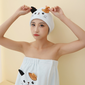Macskás hajszárítós sapka, korall polár anyag, abszorbeáló háromszög fejkendő, testreszabható