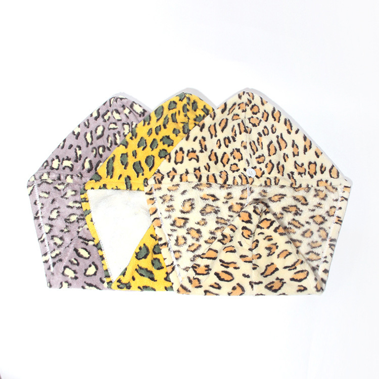 Kapa za kosu za tuširanje - Leopardov uzorak, mekana apsorpcijska Coral Fleece tkanina, Jacquard, 100–119 g, Anrou