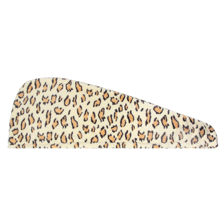 Kapa za kosu za tuširanje - Leopardov uzorak, mekana apsorpcijska Coral Fleece tkanina, Jacquard, 100–119 g, Anrou