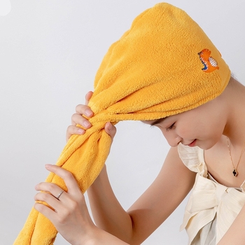 Női hajszárító sapka, abszorbeáló korall-flírez plüss, gyors száradás, hímzett széle, súly 80-99 g, 120D szál