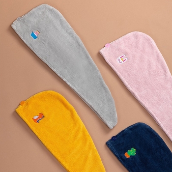 Női hajszárító sapka, abszorbeáló korall-flírez plüss, gyors száradás, hímzett széle, súly 80-99 g, 120D szál